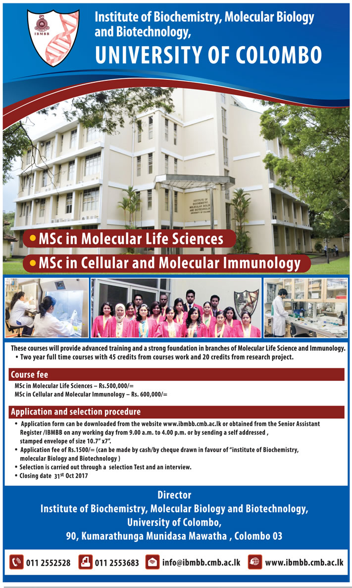 MSc in Molecular Life Sciences, MSc in Cellular & Molecular Immunology - University of Colombo